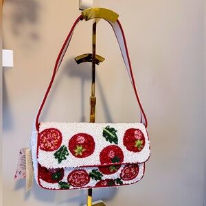 Viral NWT Beaded Embroidered Tomato Design Shoulder Bag